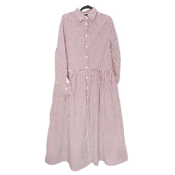 Cozinen Plaid Long Sleeve Patchwork Shirt Dress Button Up Red White Womens M - Picture 2 of 9